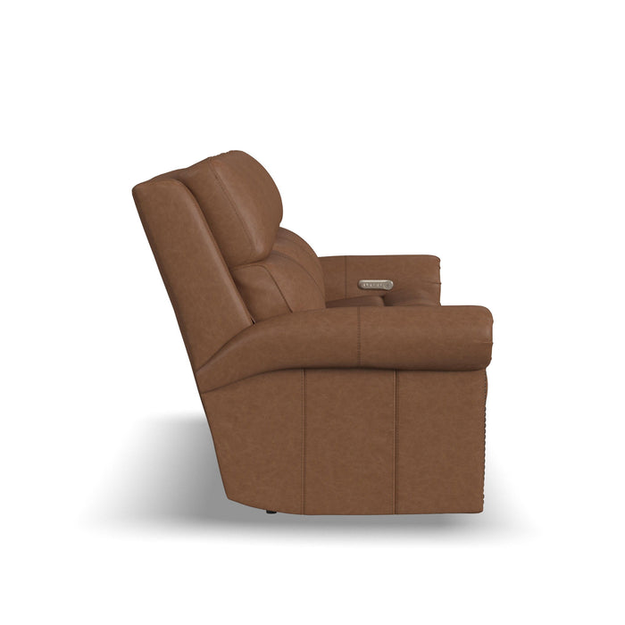Bernard - Power Reclining Sofa With Console, Power Headrests & Lumbar, Nailhead Trim