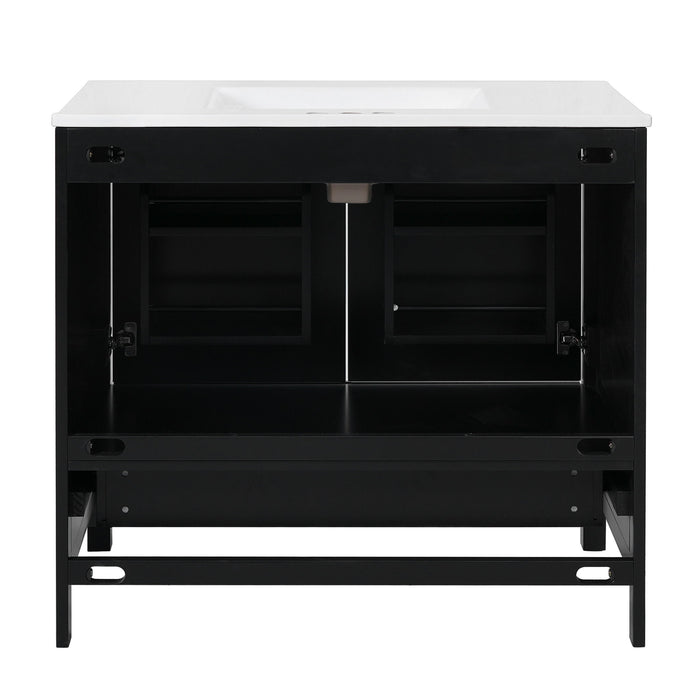 Bathroom Vanity With Sink, Soft Close Doors, Double Shelves & Divided Drawer