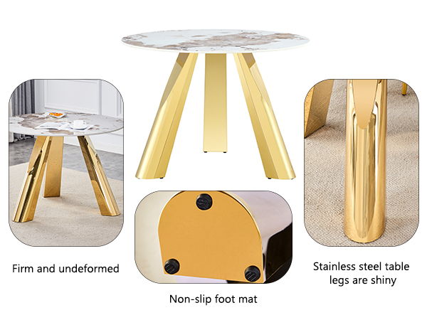 Marble Grained Stone Round Table Three - Legged Round Table With Stainless Steel Plated Legs Natural Healthy And Environmentally Friendly Round Table