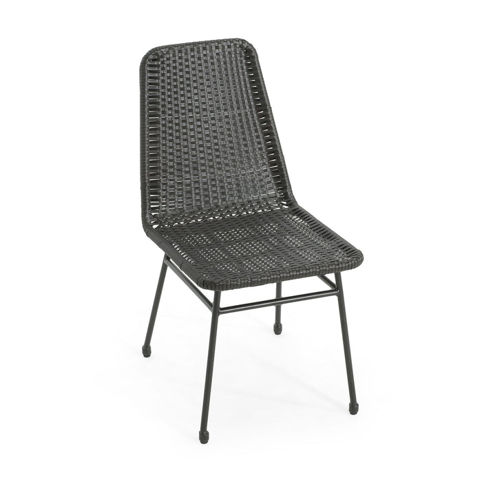 Aluminum And Rattan Chat Set, Outdoor Patio Set Includes Rattan Dining Chair Set Of 2 And C Shaped Side Table - Dark Brown