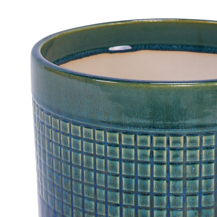 Grid Flowerpot (Set of 3), Planter For Patio, Garden, Windowsill - Blue / Green