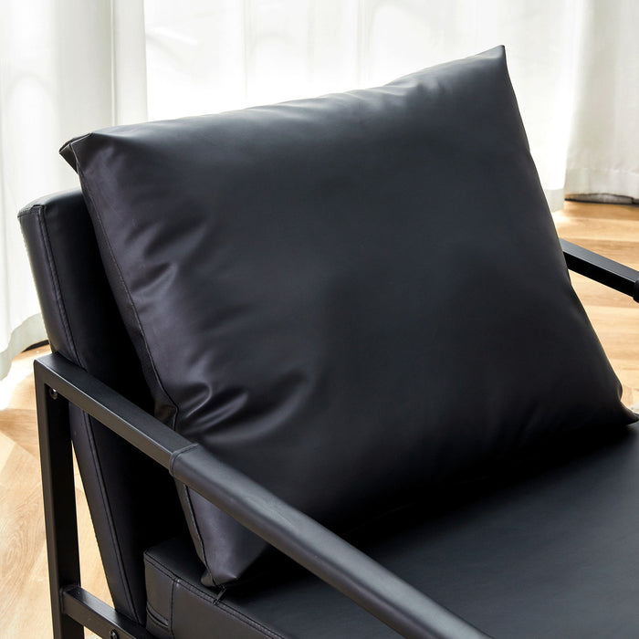 Classic Leather And Metal Frame Sofa, Ergonomically Designed, A Perfect Blend Of Modern And Industrial Styles