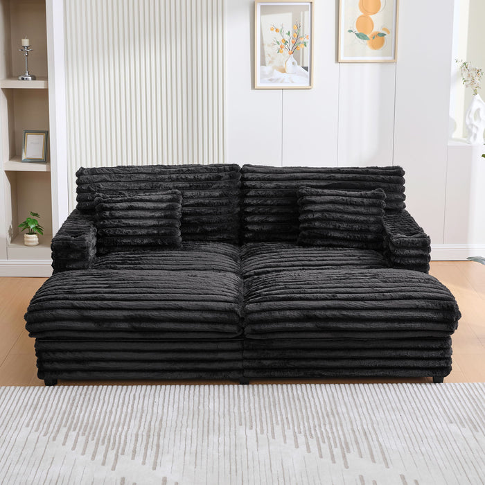 Oversized Double Chaise Lounge Sofa With USB Ports And Cup Holders