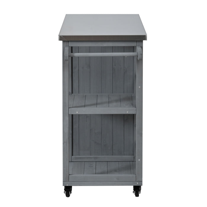 Outdoor Kitchen Island Prep Station With Lockable Wheels, Ample Storage, Towel & Spice Racks