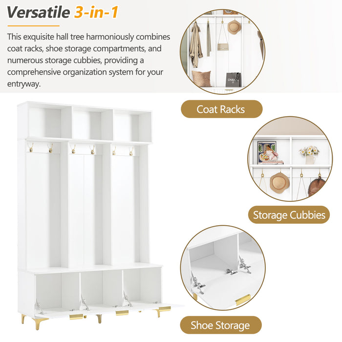 Modern Large Storage Hall Tree With Bench, 6 Hooks