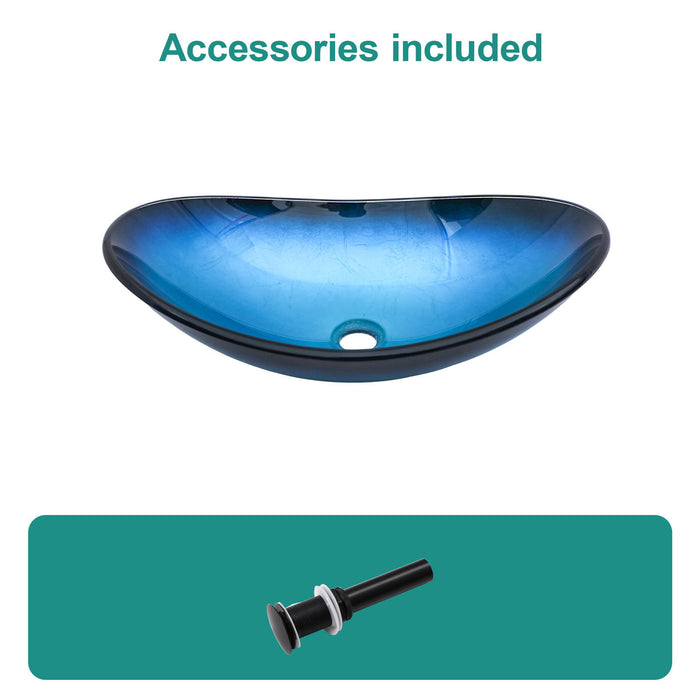 Tempered Glass Vessel Sink With Boat Shape Pop-Up Drain
