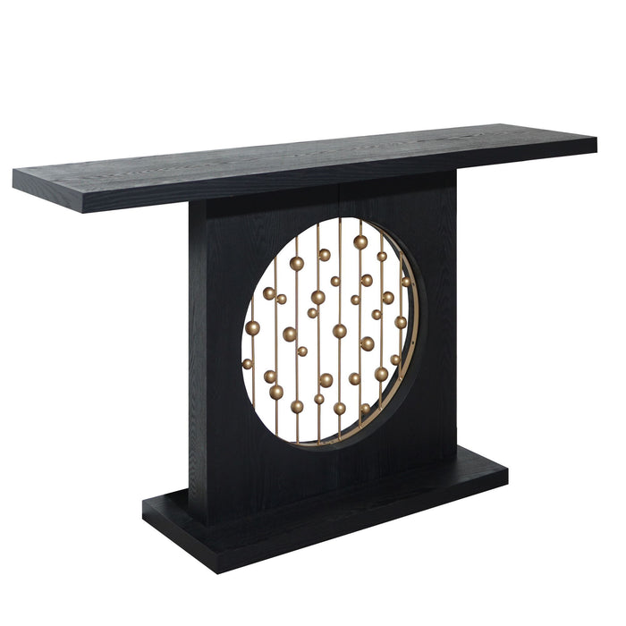 Console Table With Circular Art Decor For Living Room - Multi