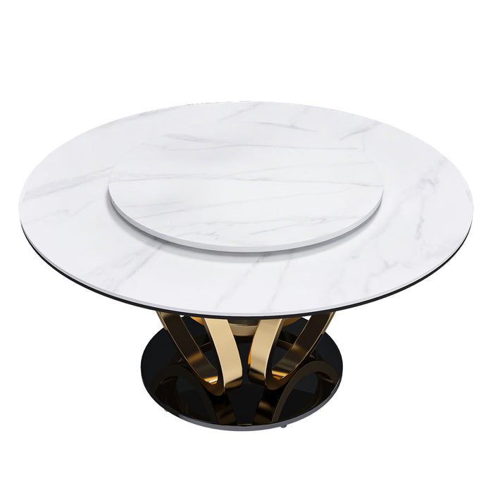 Round Dining Table With 360° Smooth Lazy Susan Stain / Heat - Gold / Black / White