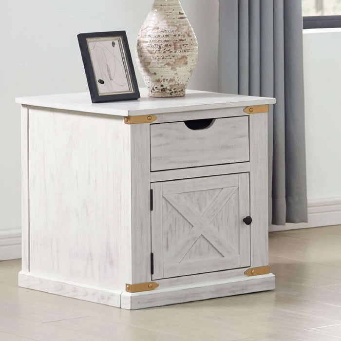 End Table With Storage Drawer And Shelves - Antique White / Gold