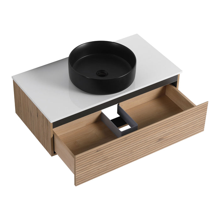 Wall Mounted Bathroom Vanity With Art Sink & 1 Soft Close Drawer