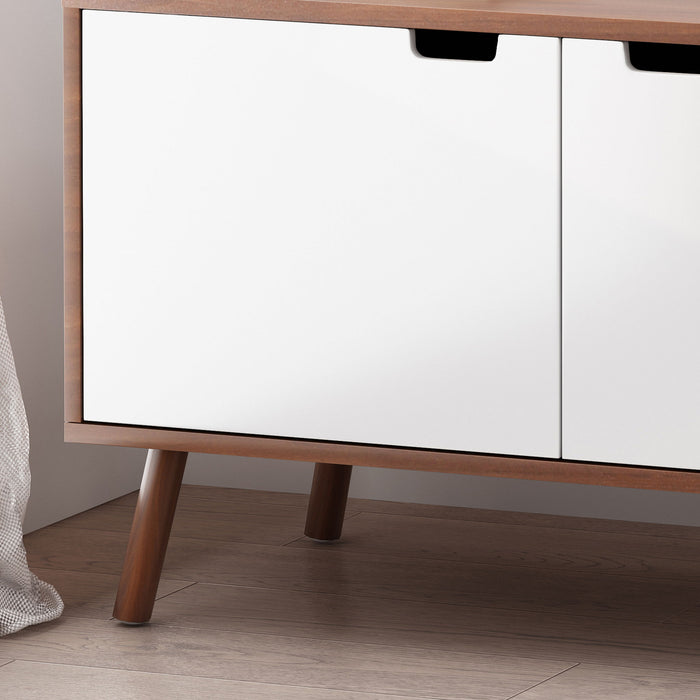 Modern 2 Door Cabinet End Table - White / Walnut