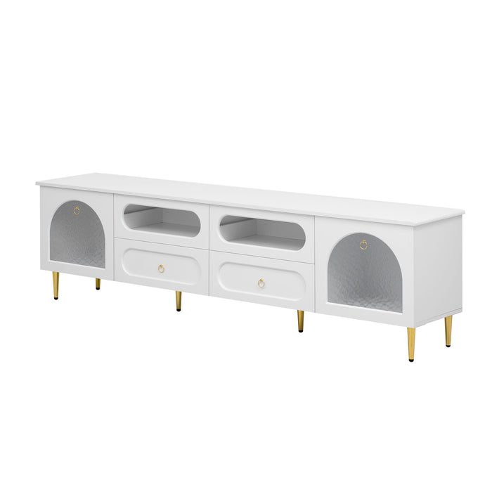 Retro TV Stand With 6 Metal Legs, 2 Cabinets, 4 Drawers And Anti-Tip Device