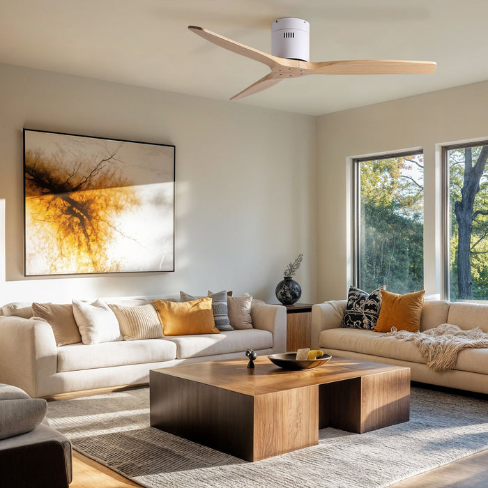 Low Profile Flush Ceiling Fan Without Light - Matte White / White