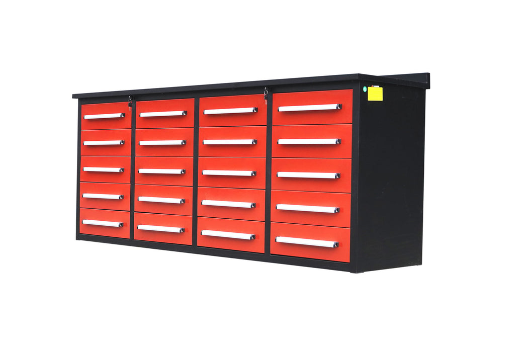 Garage Storage Cabinets With Workbench (With 20 Drawers) - Red