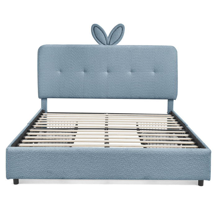 Upholstered Bed With Oversized Rabbit Ear Headboard, LED Lights & 4 Storage Drawers