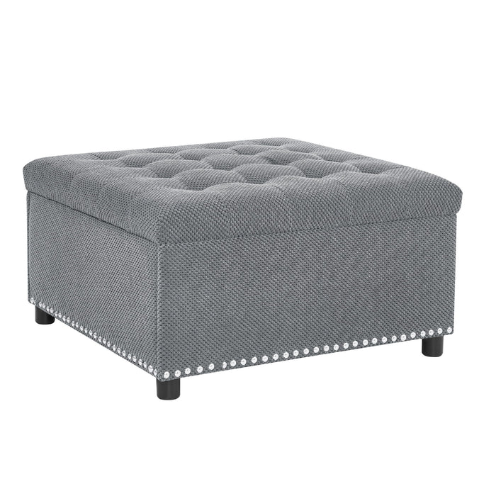 Square Tufted Storage Ottoman With Nailhead Trim
