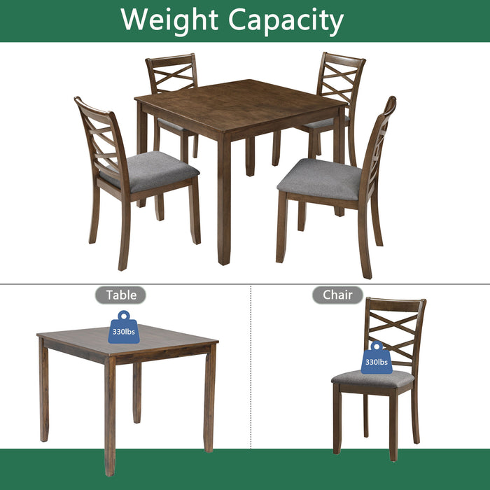 5 Piece Dining Table Set & 4 Chairs - Walnut
