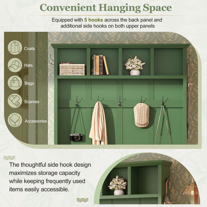 Hall Tree With Storage Bench Mudroom Coat Rack With 6 Hooks