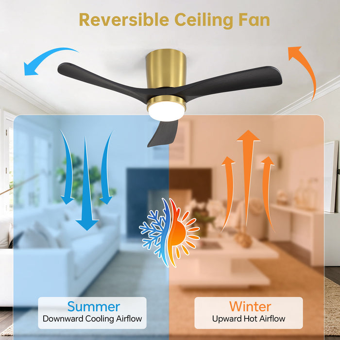 42" Ceiling Fan With Dimmable LED Light, DC Reversible Motor, 6 Speed Adjustable For Living Room - Gold / Black