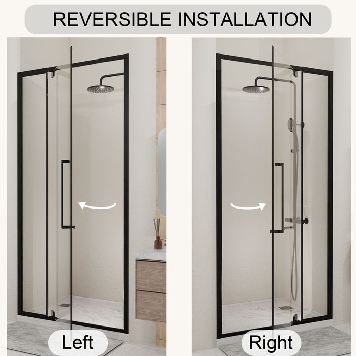 Semi Frameless Pivot Hinged Shower Door, Reversible Design