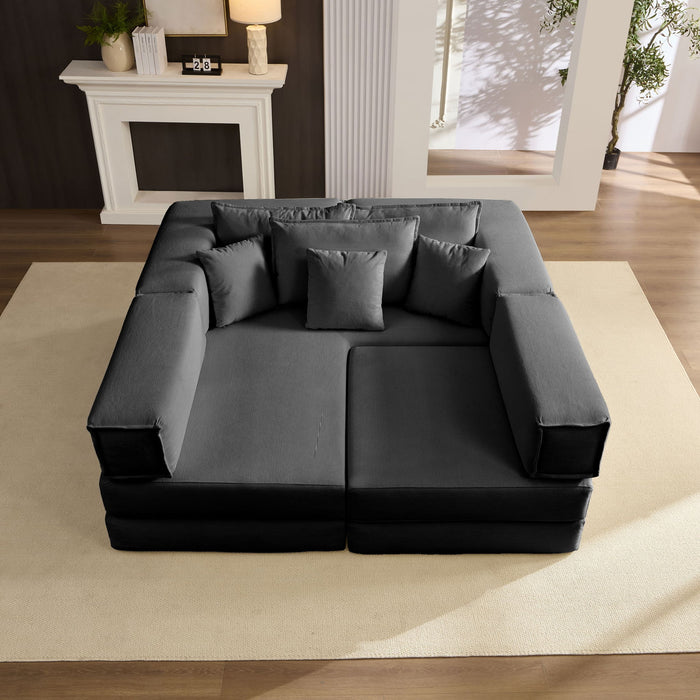 Modular L Shaped Floor Living Room Sofa Set With 6 Pillows