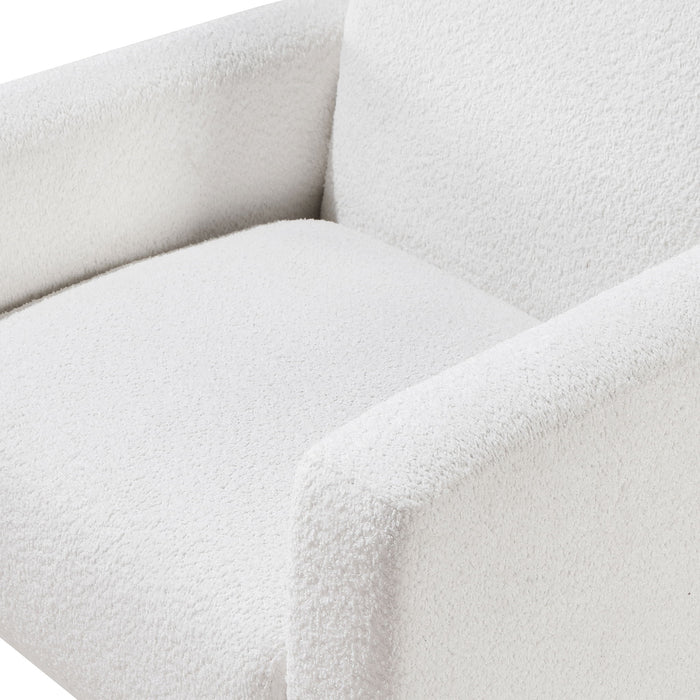 Caius - Modern Arm Chair With Boucle And Wooden Legs - White