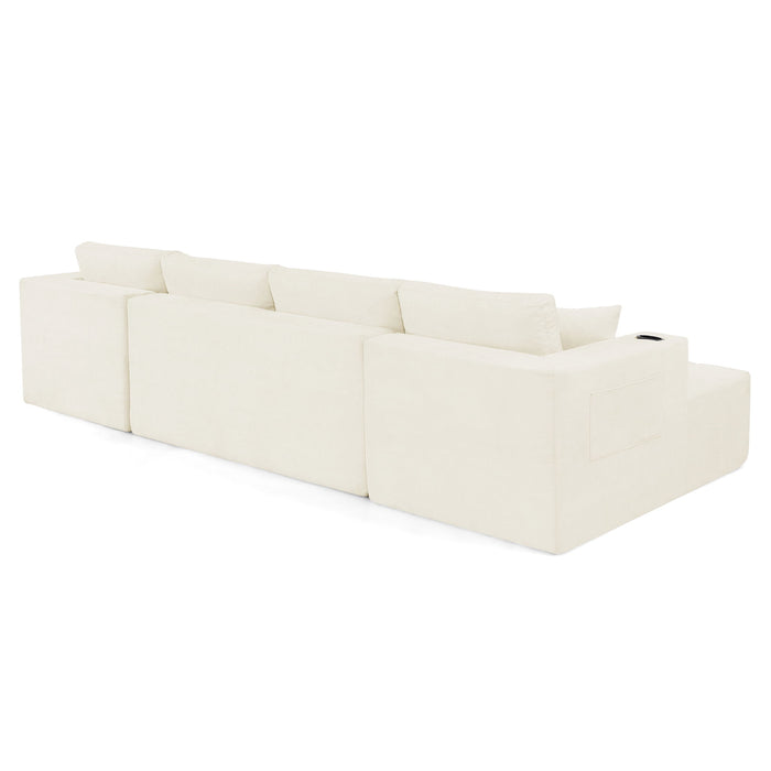 U - Shaped Sectional Sofa, Cup Holders & Side Pockets For Living Room