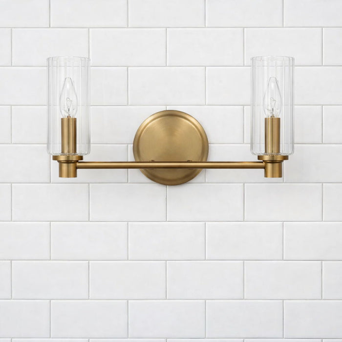 Regal - Double Light Vanity With Clear Ribbed Satin - Antique Brass / Clear