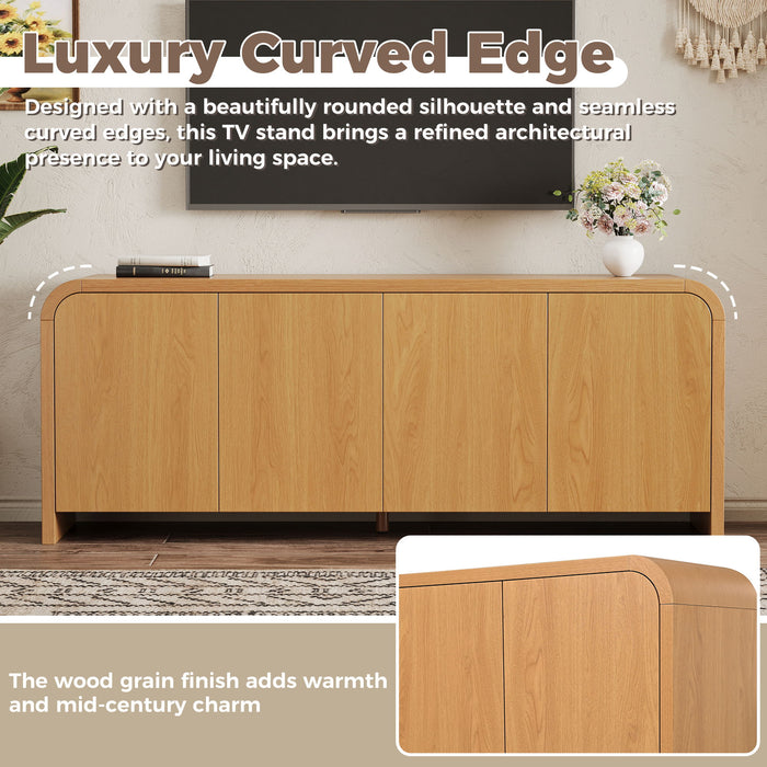 Curved Edge TV Stand With Large Cabinets
