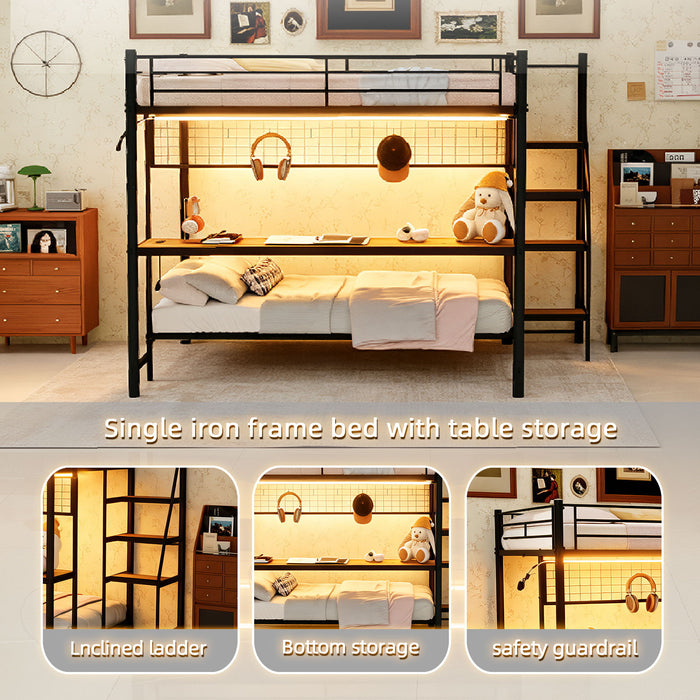 Bunk Bed With Built In Desk And LED Lighting