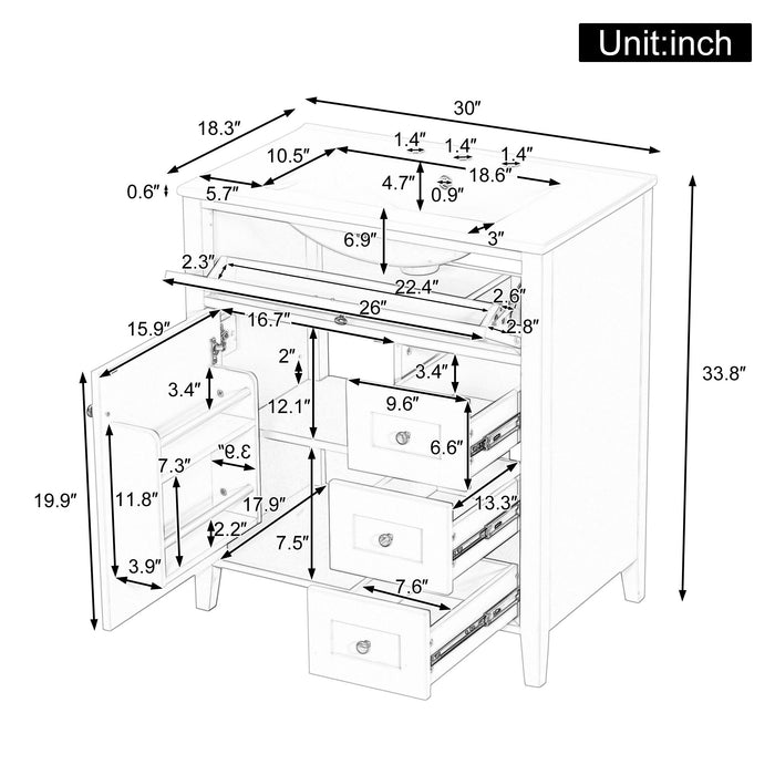 Bathroom Vanity With Sink, 3 Drawers And Adjustable Shelf
