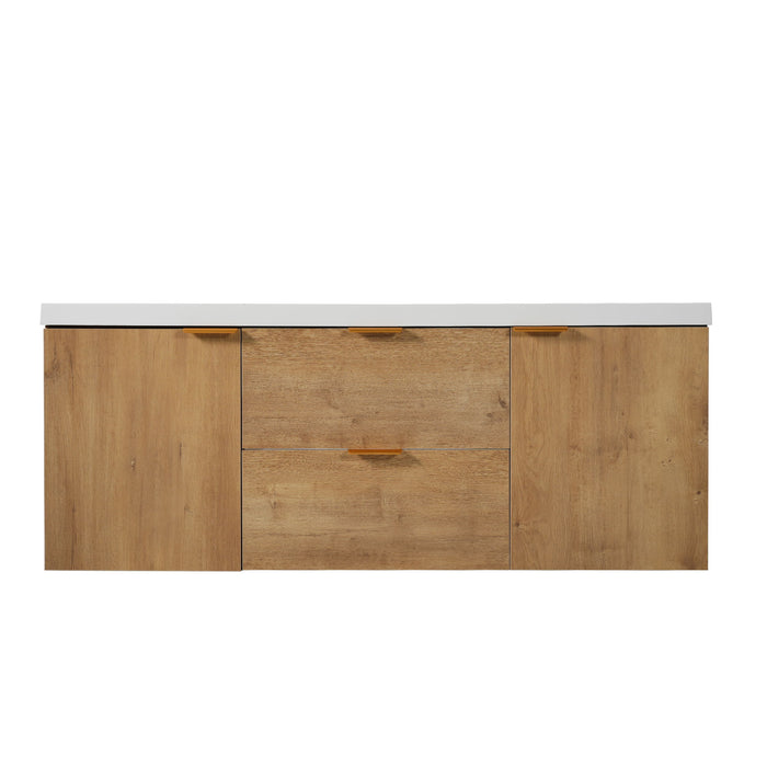 Double Sink Bathroom Vanity Soft Close Doors, Divided Drawers, Wall Mounted - Wood