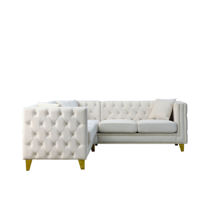L-Shaped Corner Sofa, 5 Seater Sectional With Tufted Design