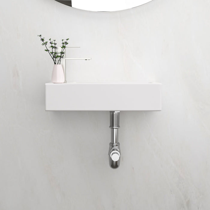 Modern Ceramic Rectangle Wall Mount Bathroom Sink With Single Faucet Hole