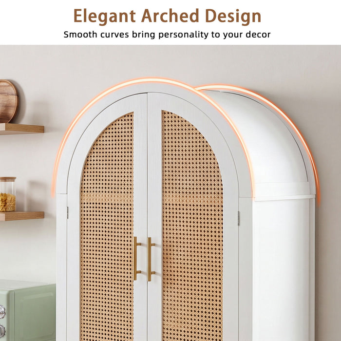 Tall Arched Cabinet With Rattan Doors & Adjustable Shelves