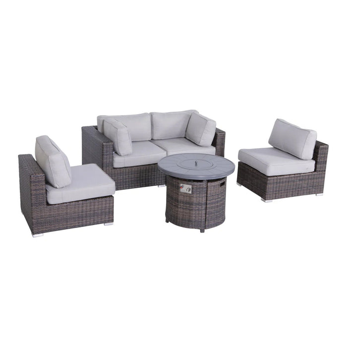 Wicker Outdoor Lounge Set With Cushions And Fire Pit