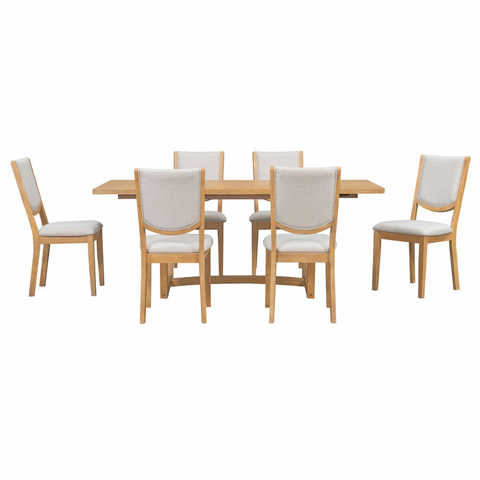Rectangular Extendable Dining Table Set With 6 Upholstered Chairs