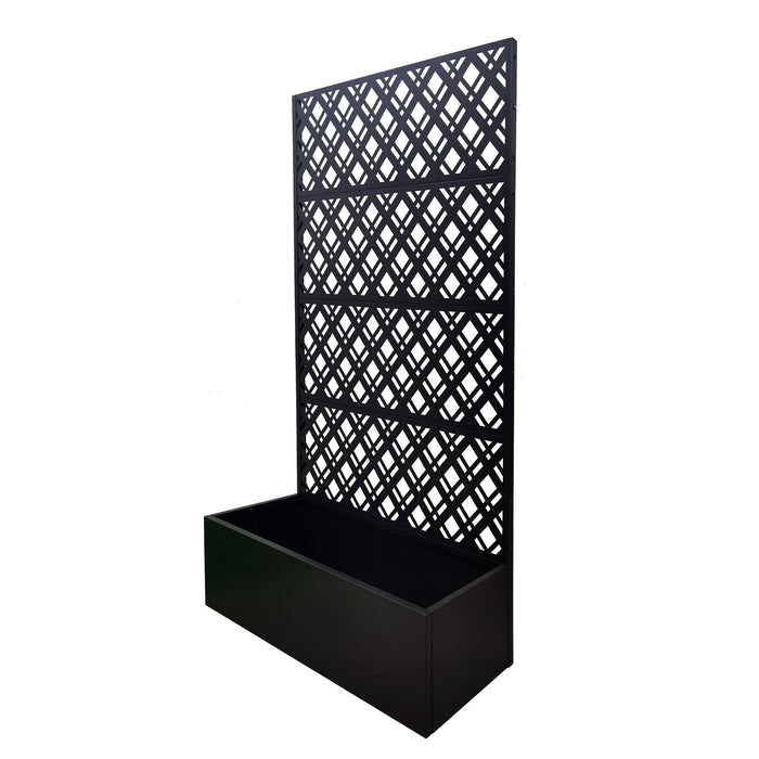 Rhombus Planter Raised Garden Bed With Trellis For Climbing Plants - Black