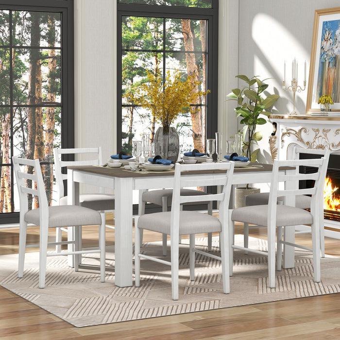 7 Piece Dining Set With Extendable Table, 2 Drawers & 6 Upholstered Chairs
