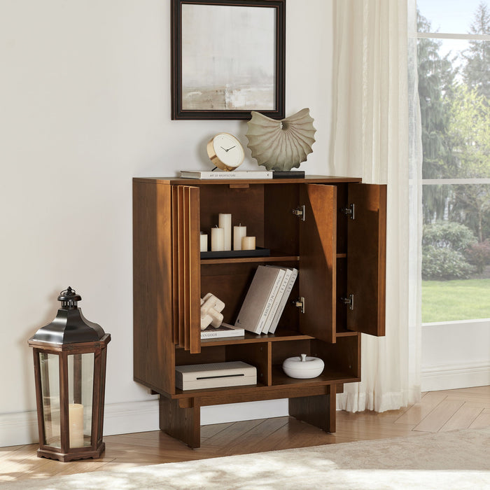 Sideboard Buffet Cabinet With Grille Slat Design With 3 Doors And Adjustable Shelves