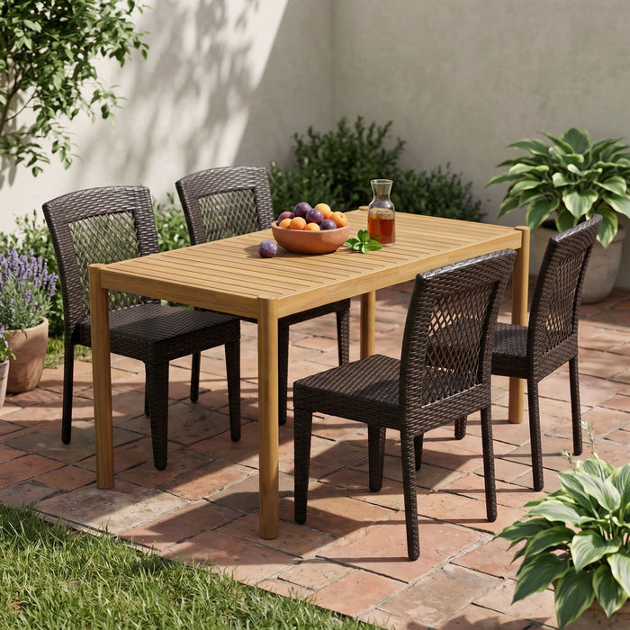 5 Piece Patio Dining Set With Chairs, Outdoor Furniture - Brown Multi / Light Teak