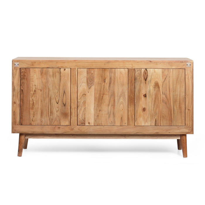 Boho Handcrafted 3 Door Sideboard, Carved Texture & Artisanal Charm - Natural