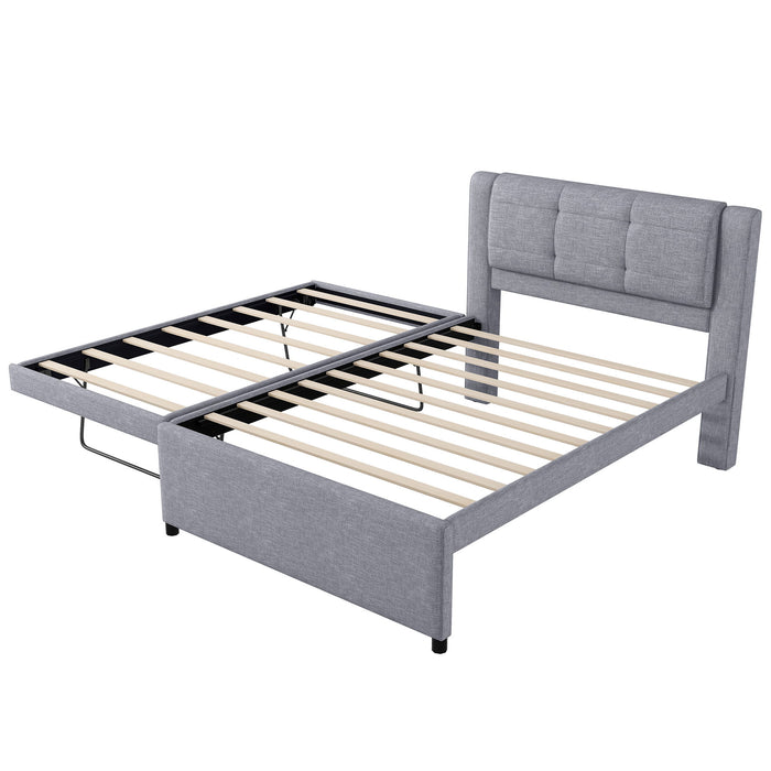 Upholstery Platform Bed With Trundle,Trundle Can Be Flat Or Erected