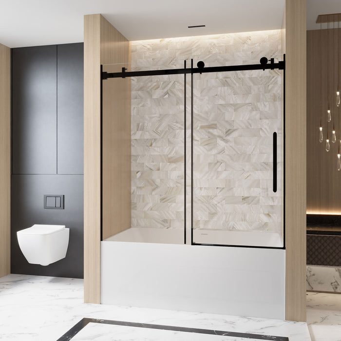 Frameless Single Sliding Shower Door, Square Tube Track