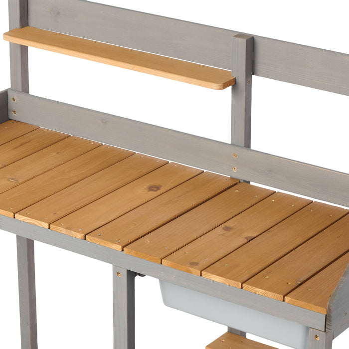 Outdoor Potting - Bench, Workstation Table With Cabinet For Backyard Garden Supplies - Gray / Brown