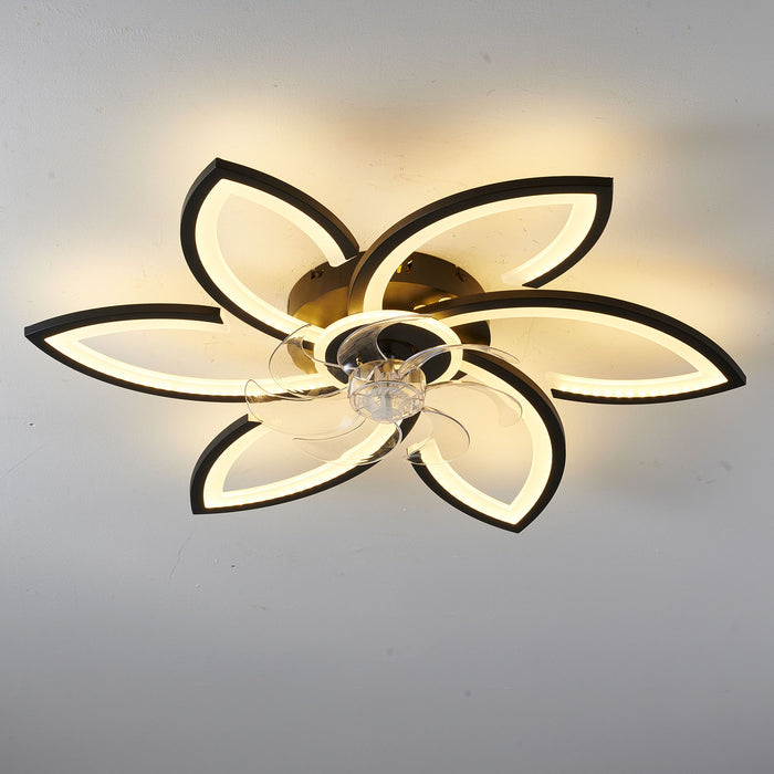 30" Flower 6 Speed Ceiling Fan With Remote Controlled LED Lights, Low Profile Flush Mount Fan