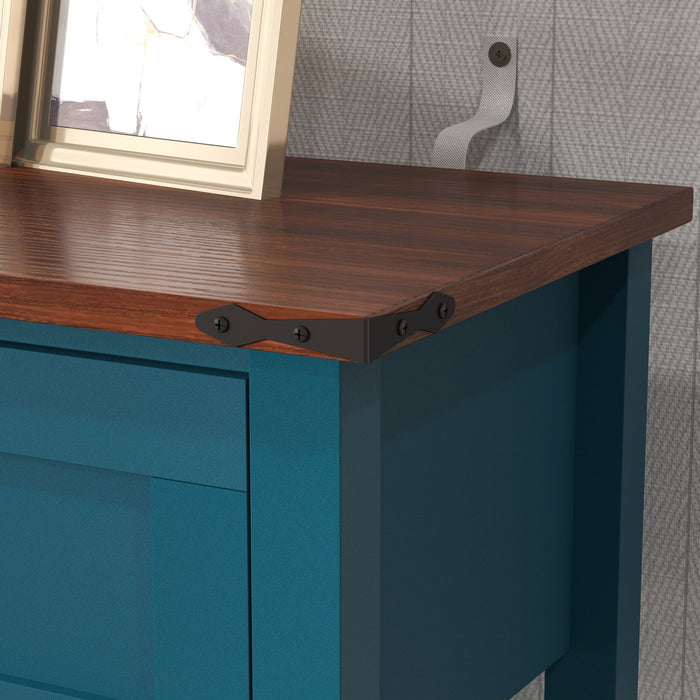 Farmhouse Style Console Table With 2 Drawers And Bottom Storage Shelf