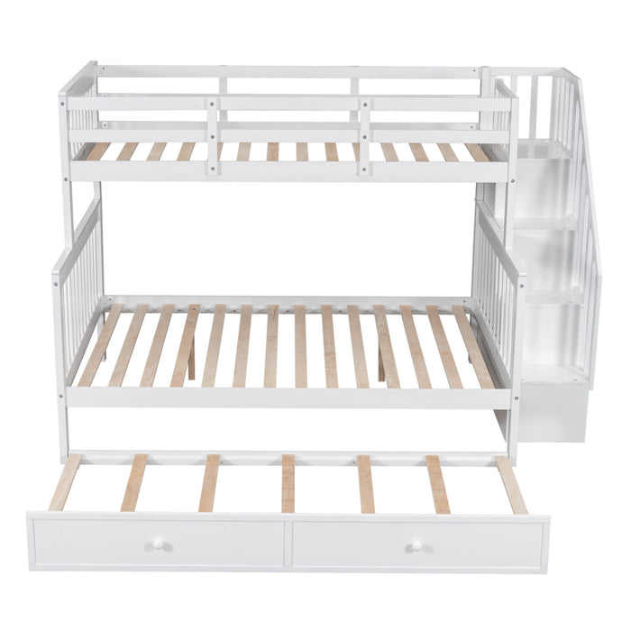 Bunk Bed With Twin Size Trundle, Storage And Guard Rail For Bedroom
