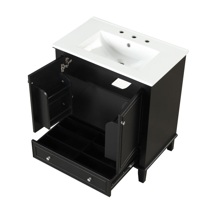 30" Bathroom Vanity With Sink Combo, Multi Functional Bathroom Cabinet With Doors And Drawer - Black
