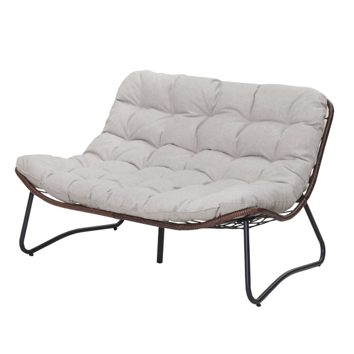 Patio Loveseat Sofa With Extra Thick Tufted Cushion - Brown